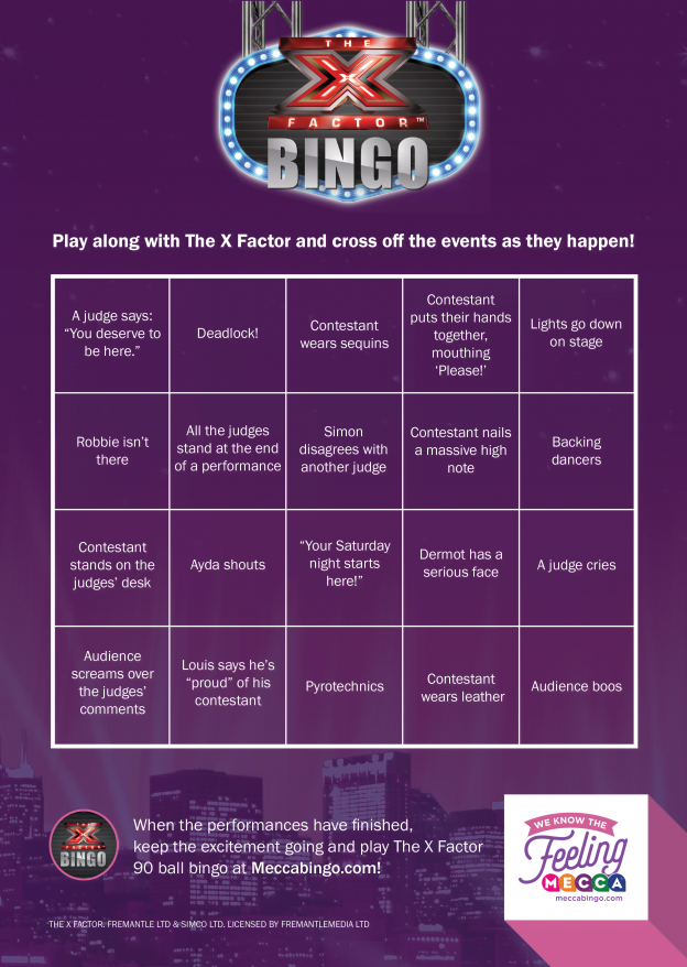 X Factor Bingo Card