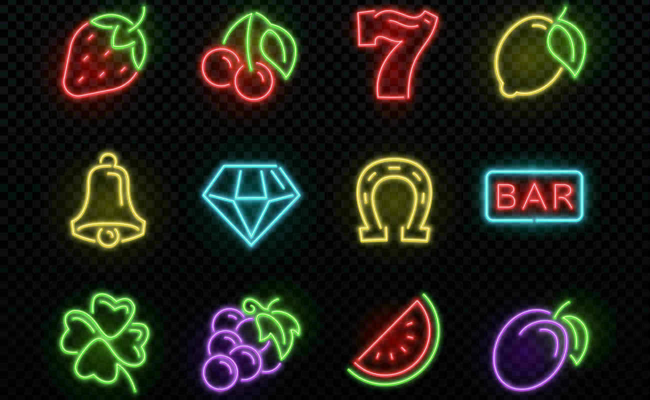 Slot machine bright neon vector symbols