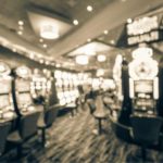 Vintage tone gambling abstract background. Blurred slot machines
