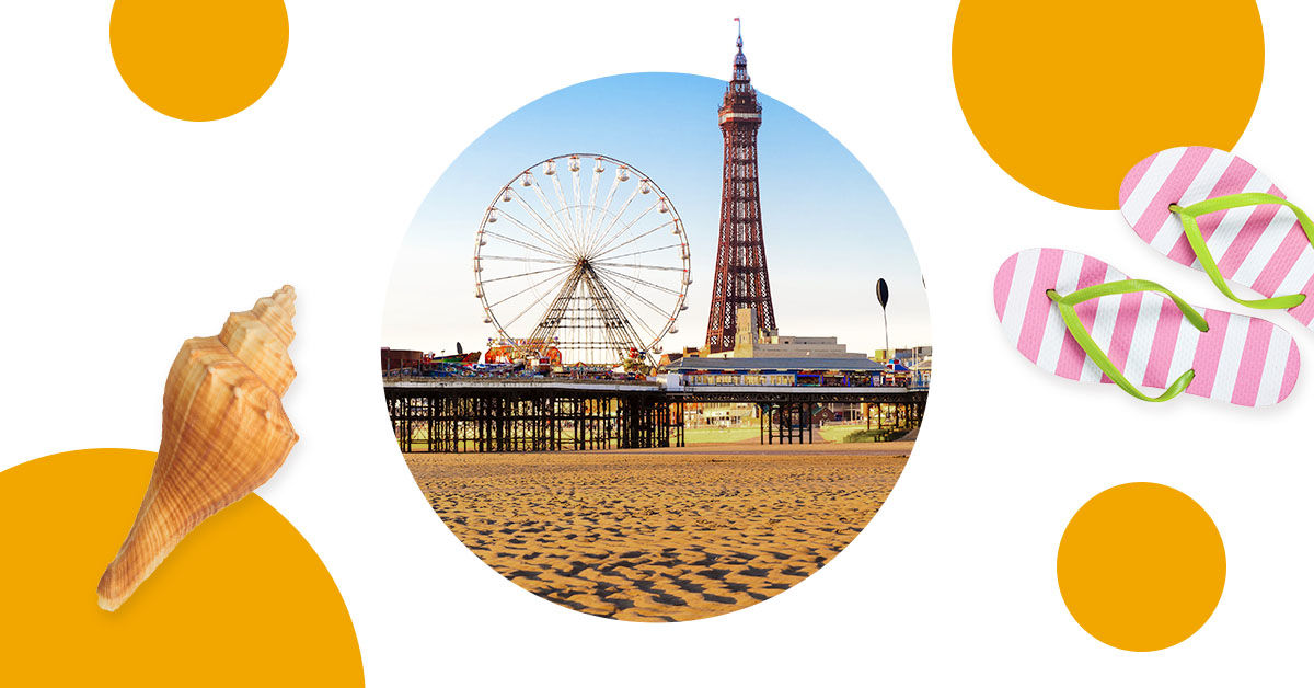 Blackpool beach with sand and attractions