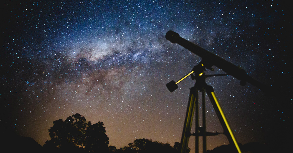 A telescope pointing at the night sky starts and the Milky Way